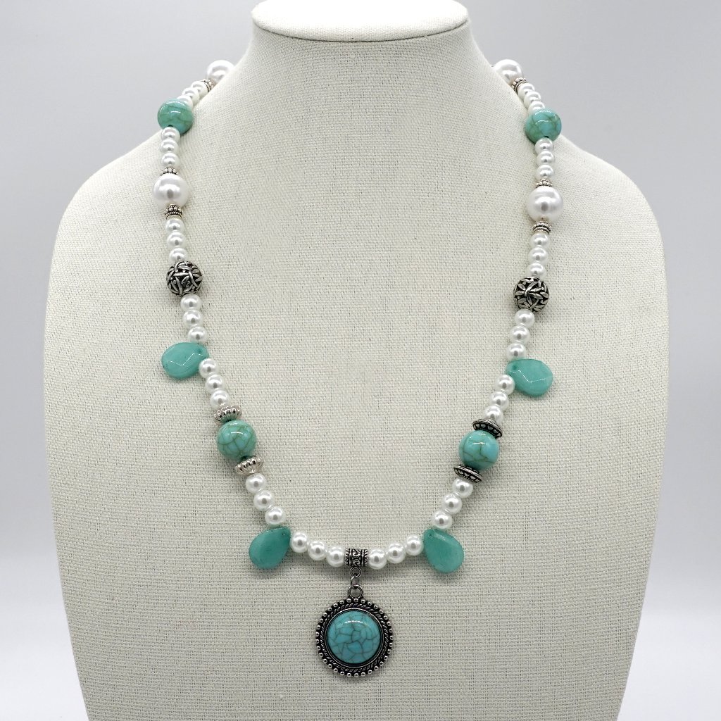 Necklace With Turquoise And Chalcedony Stone. Unique. Rare.